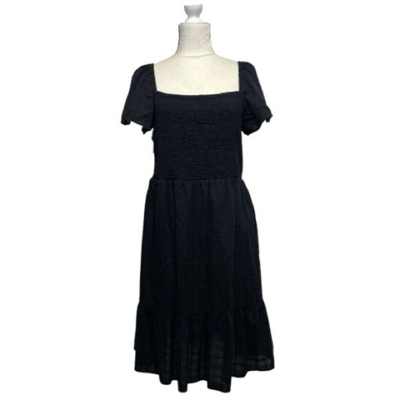 GAP Black Puff Sleeve Midi Dress Size Large - Picture 10 of 10